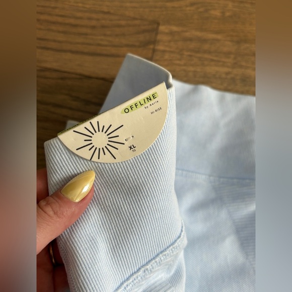 NEW Aerie Offline‎ Light Blue Ribbed Hi-Rise Seamless 7/8 Leggings Size XL - Picture 4 of 7